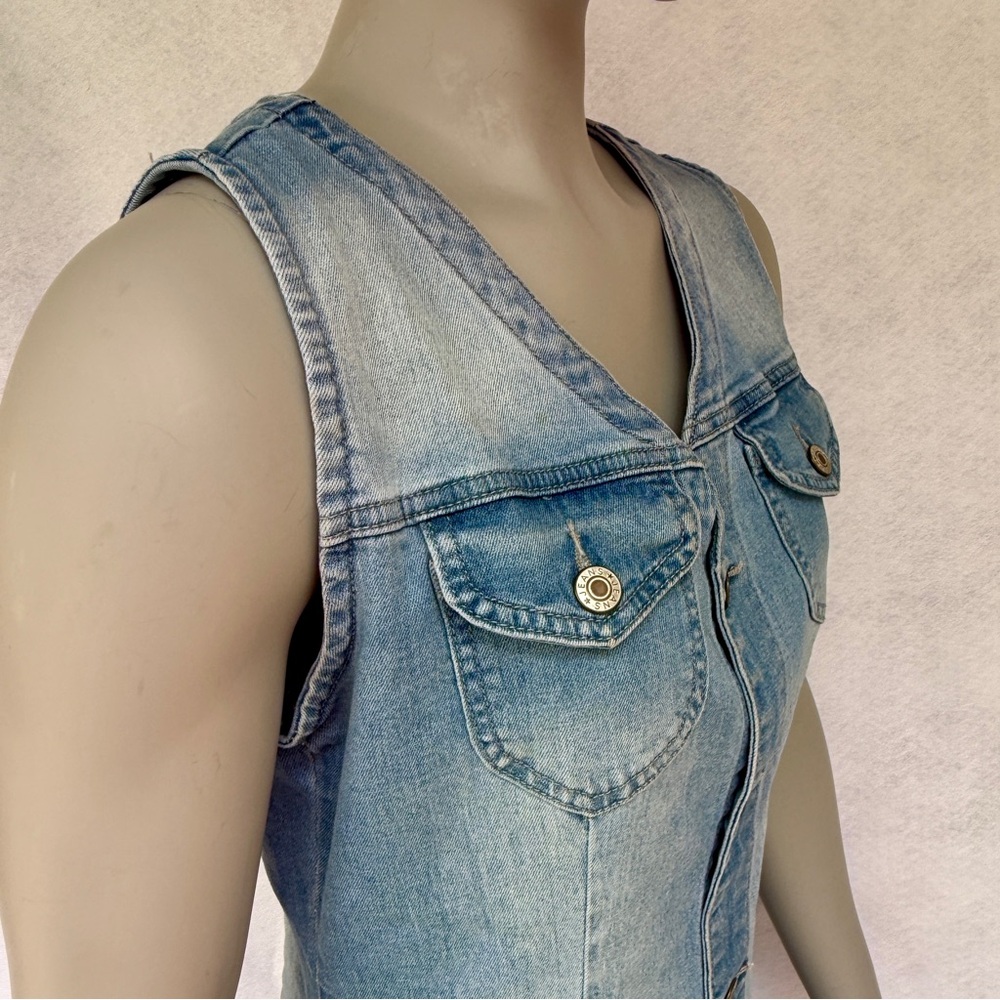 Sleeveless V-Neck Button Front Denim Dress Women's Medium Coastal Cowgirl - Picture 7 of 11
